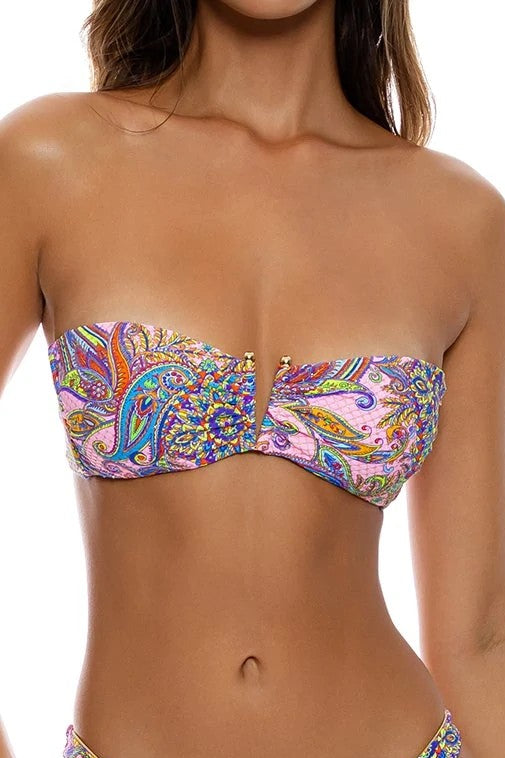 Luli Fama Pinkin' About You Gold V Ring Bandeau Top